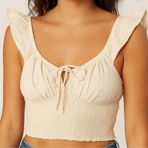 Billabong White Smocked Tie-Front Tank Top
